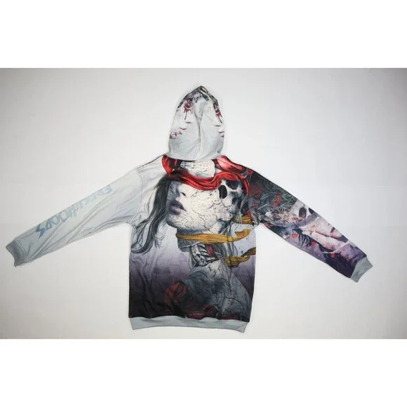 Fresh Hoods Womens Skull Floral Print Long Sleeve Pullover Drawstring Hoodie M - Picture 5 of 10